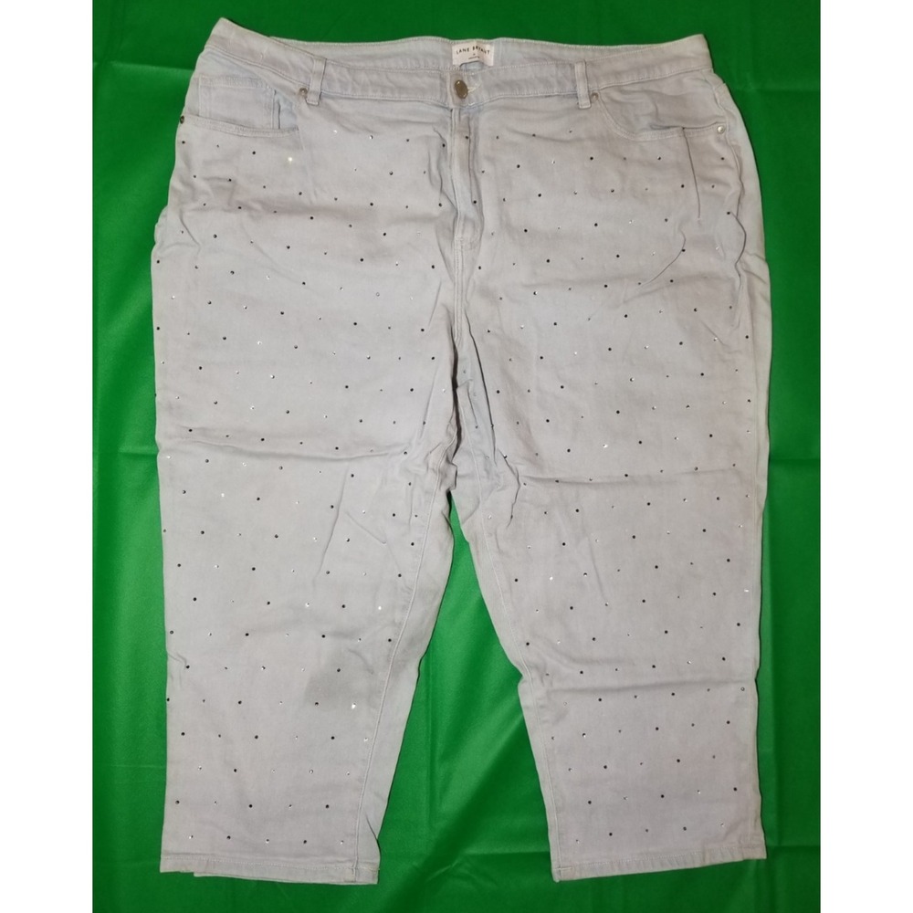 Lane Bryant Womens Plus Sz 26 Denim Boyfriend Capri Rhinestones Boho Cottage